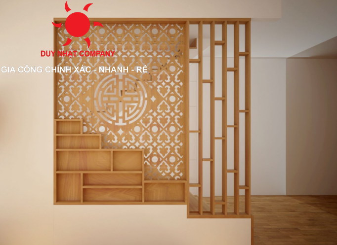 Vách ngăn gỗ được cắt dựa vào bảng thiết kế của khách cho căn hộ